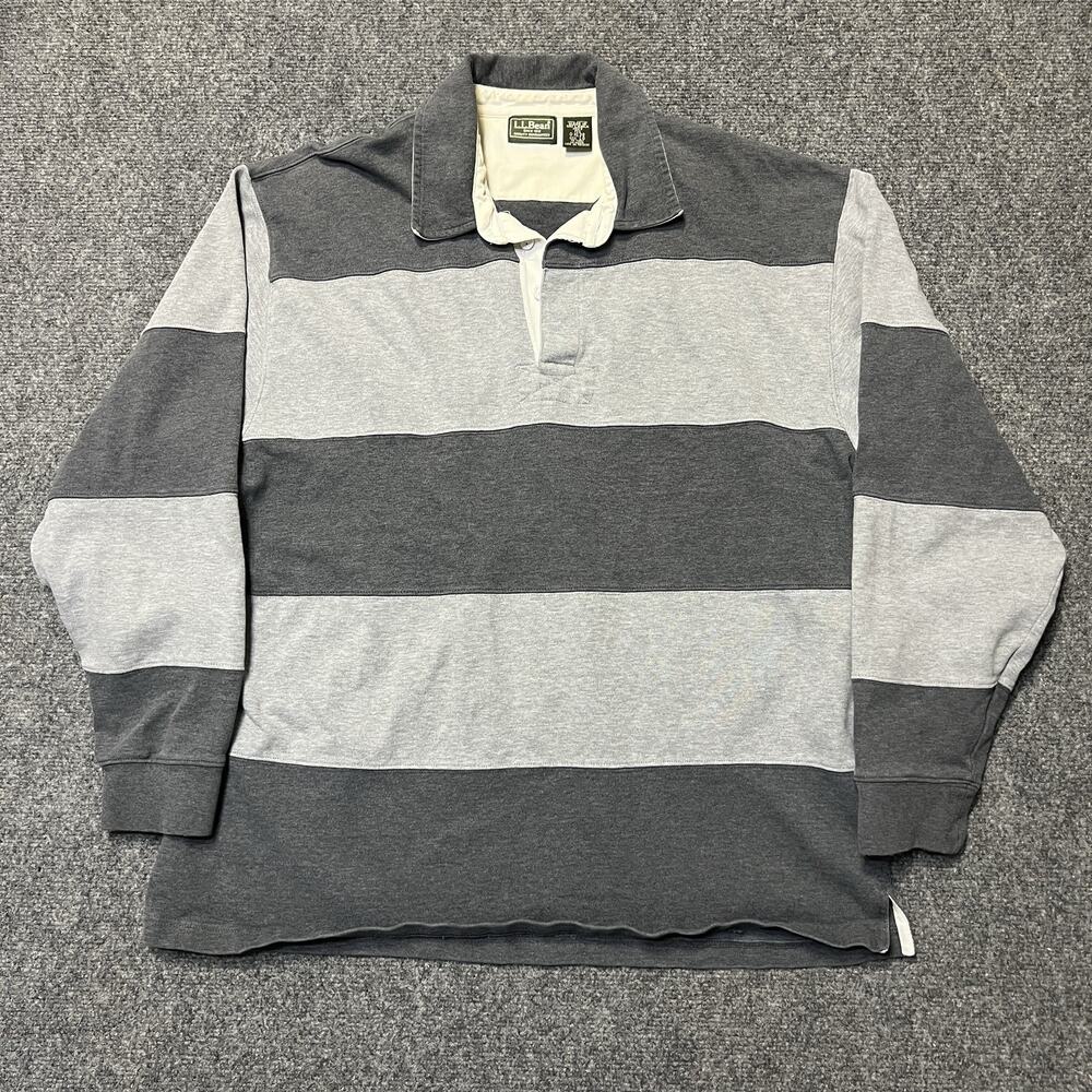 Vintage L.L Bean Rugby Shirt Mens Large Striped Heavy Cotton Preppy Y2K